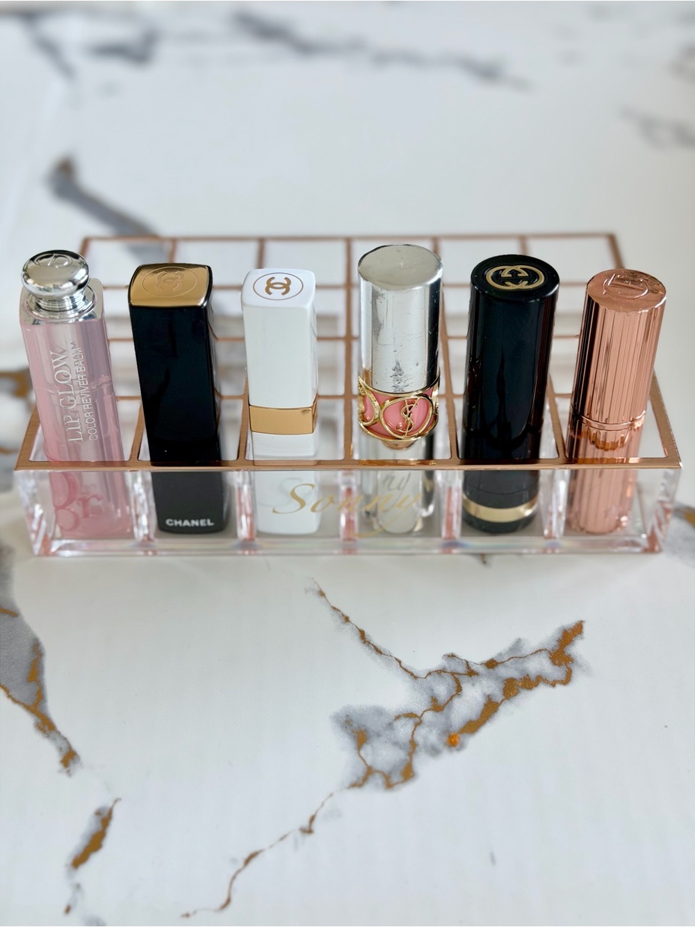 Sonny Cosmetics Luxury Rose Gold Lipstick Organizer - Holds 24 lipsticks
